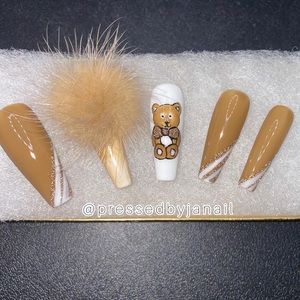 Hand painted long coffin press on nails